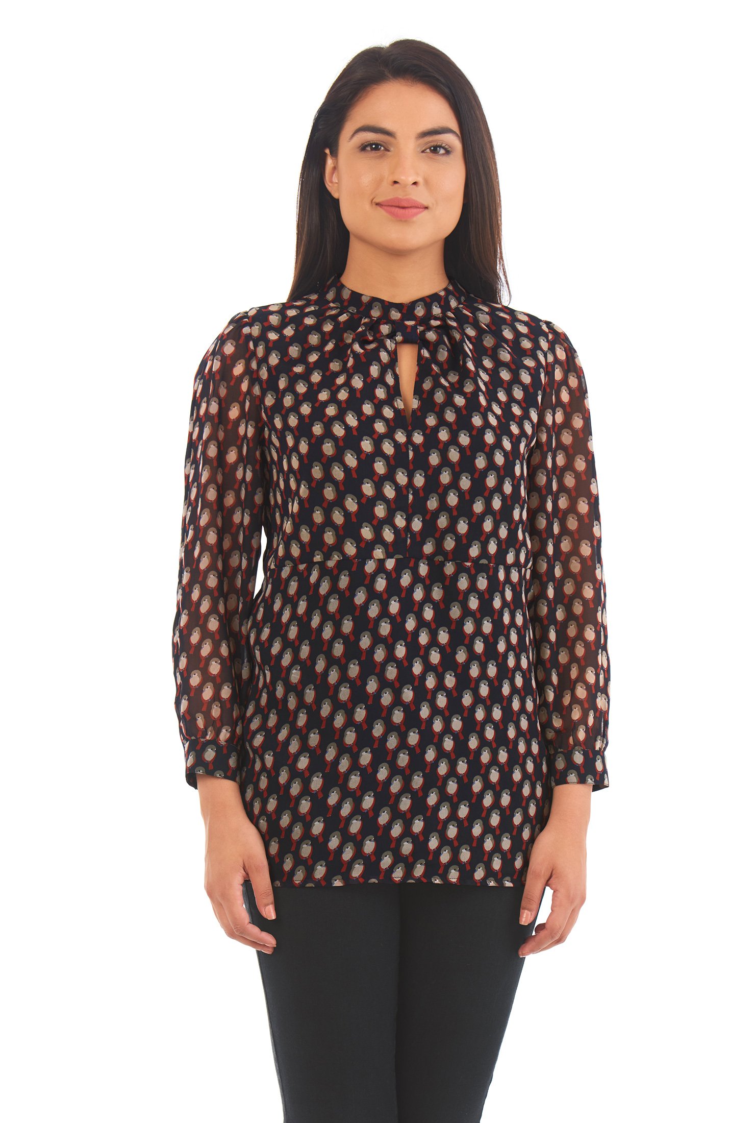 Shop Keyhole front bird print georgette blouse | eShakti