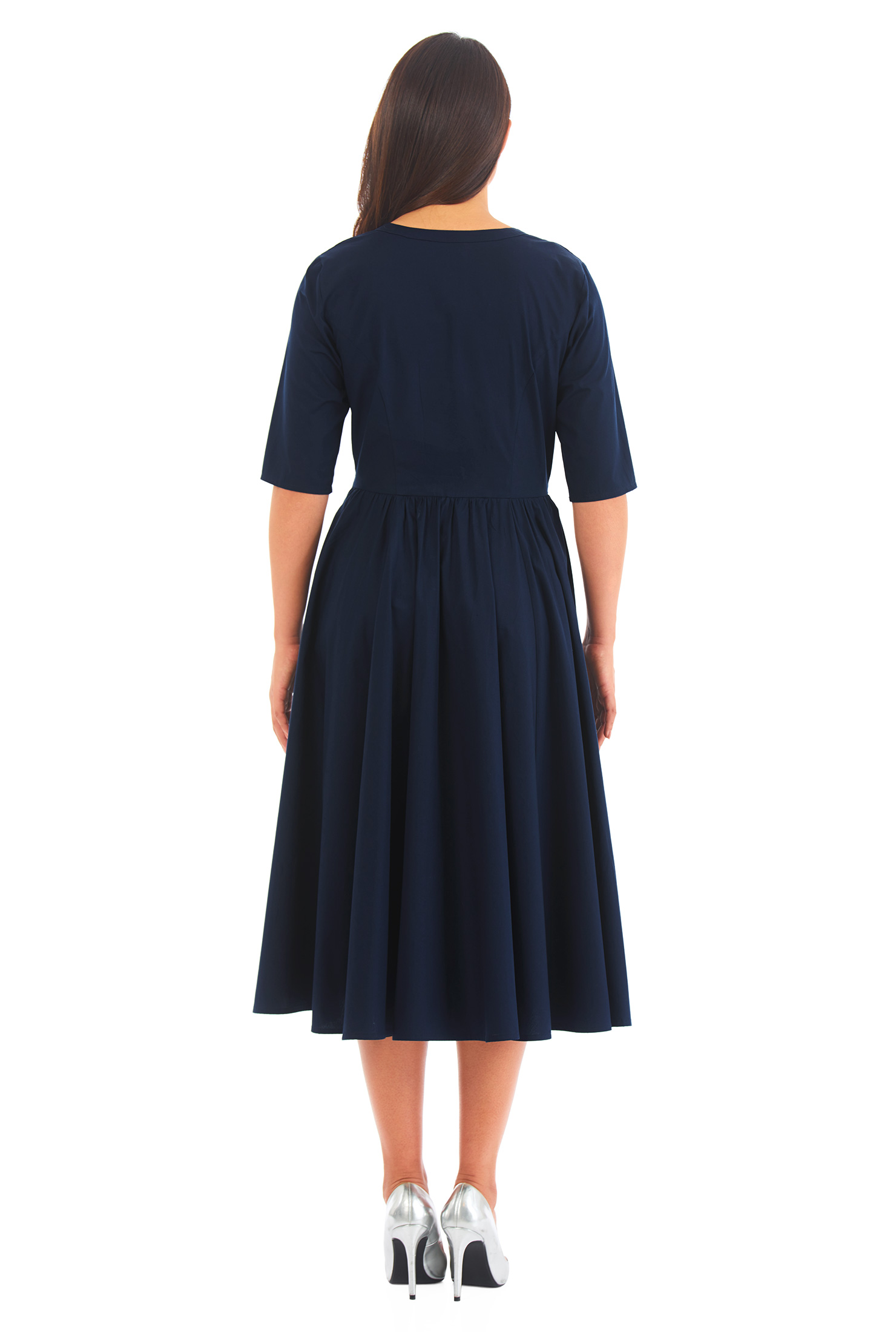 Shop Floral embroidery cotton poplin dress eShakti