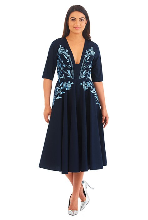 Floral embroidery cotton poplin dress