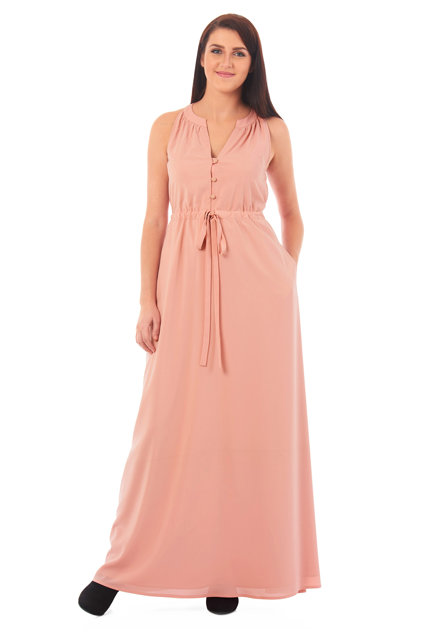 Shop Drawstring waist crepe maxi dress eShakti