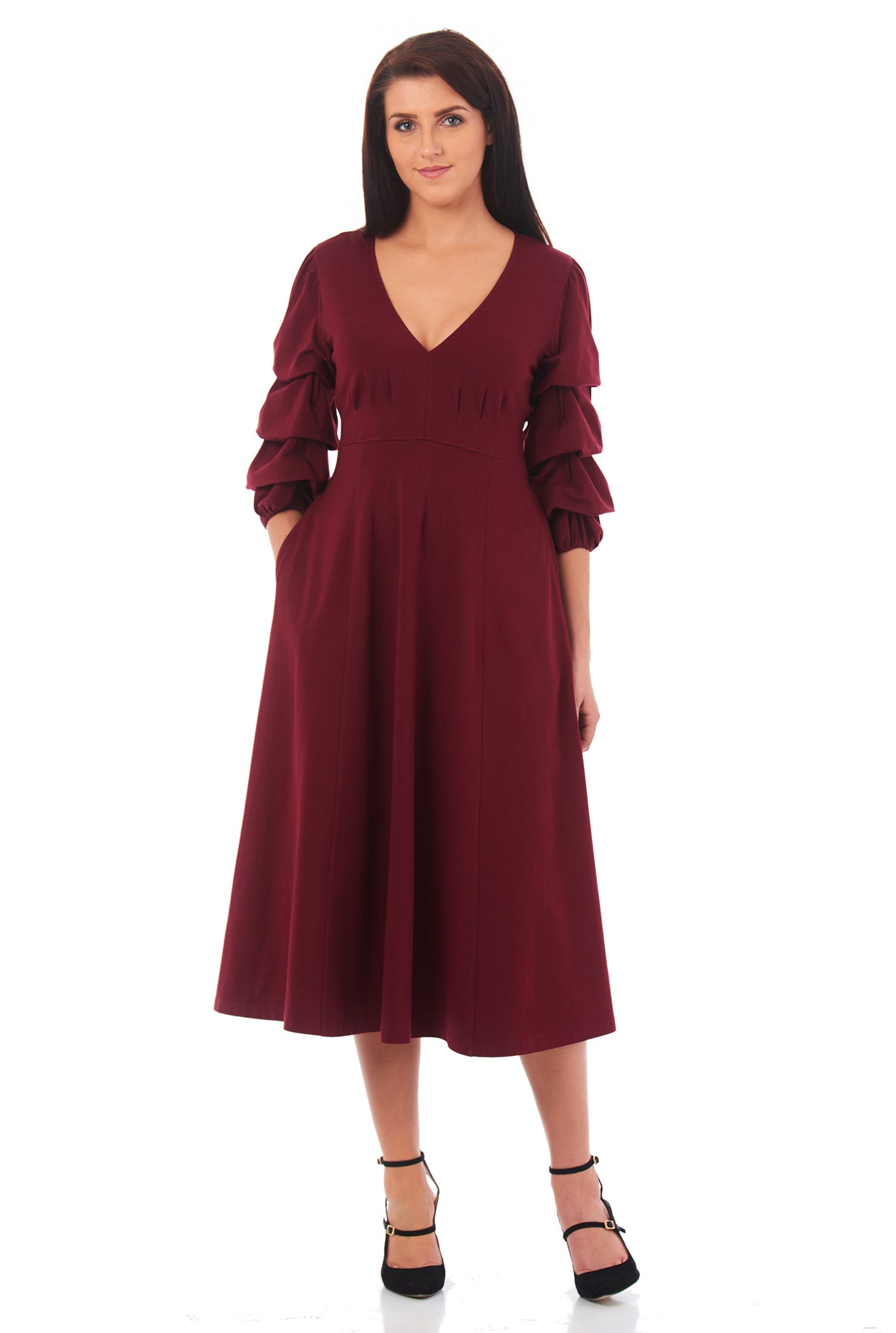 Shop Ruffle tier sleeve cotton knit dress | eShakti