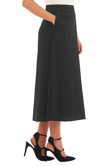 Shop Side button pleat waist cotton poplin midi skirt | eShakti