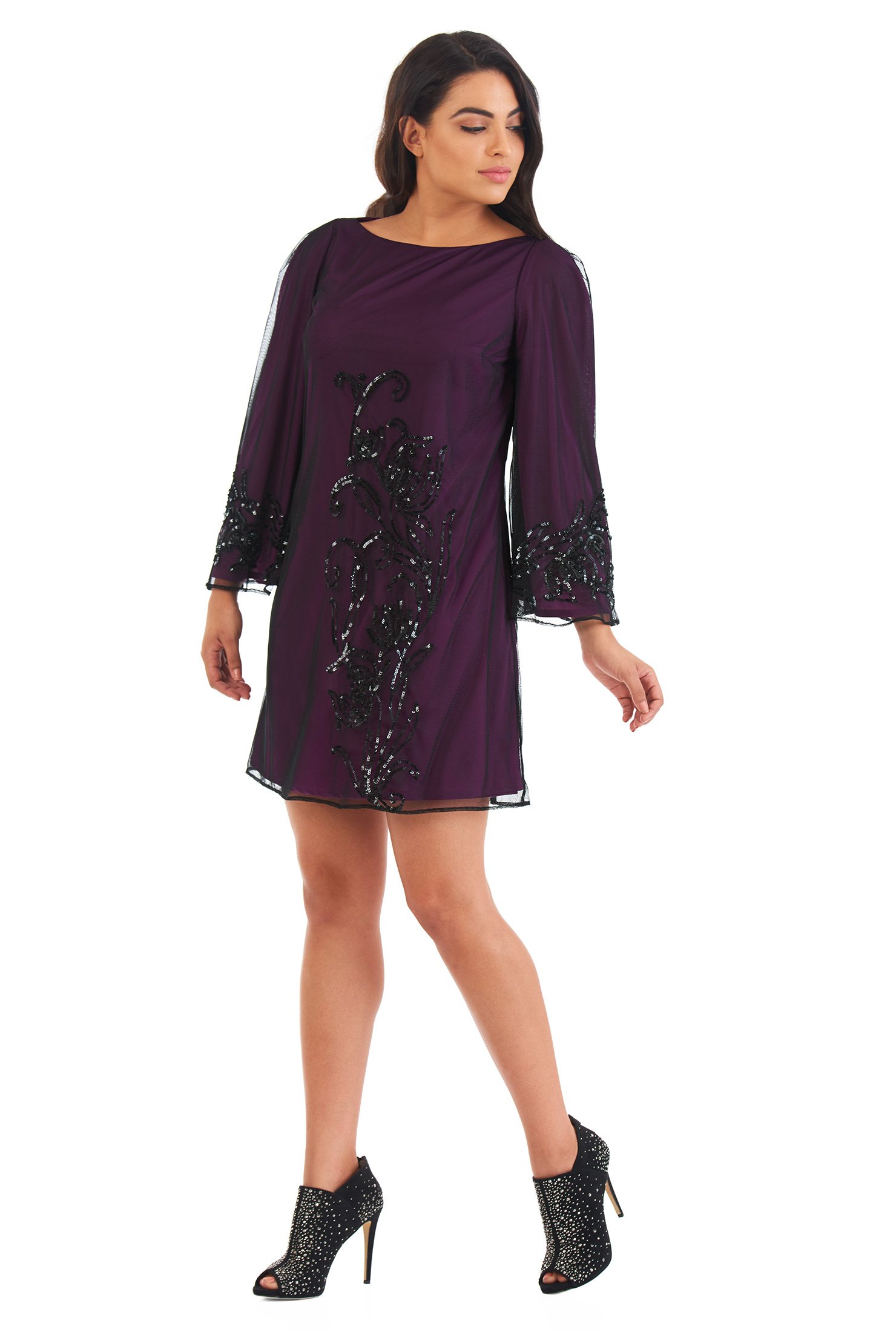 Shop Sequin embellished tulle shift dress | eShakti