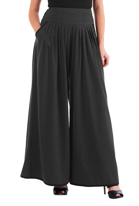 Shop Pleated palazzo cotton knit pants | eShakti