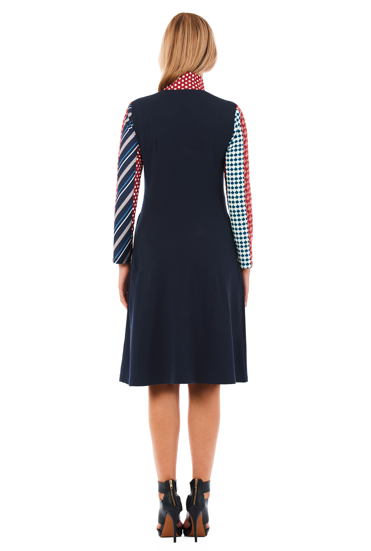 Shop Mock neck mixed print mixed media dress eShakti