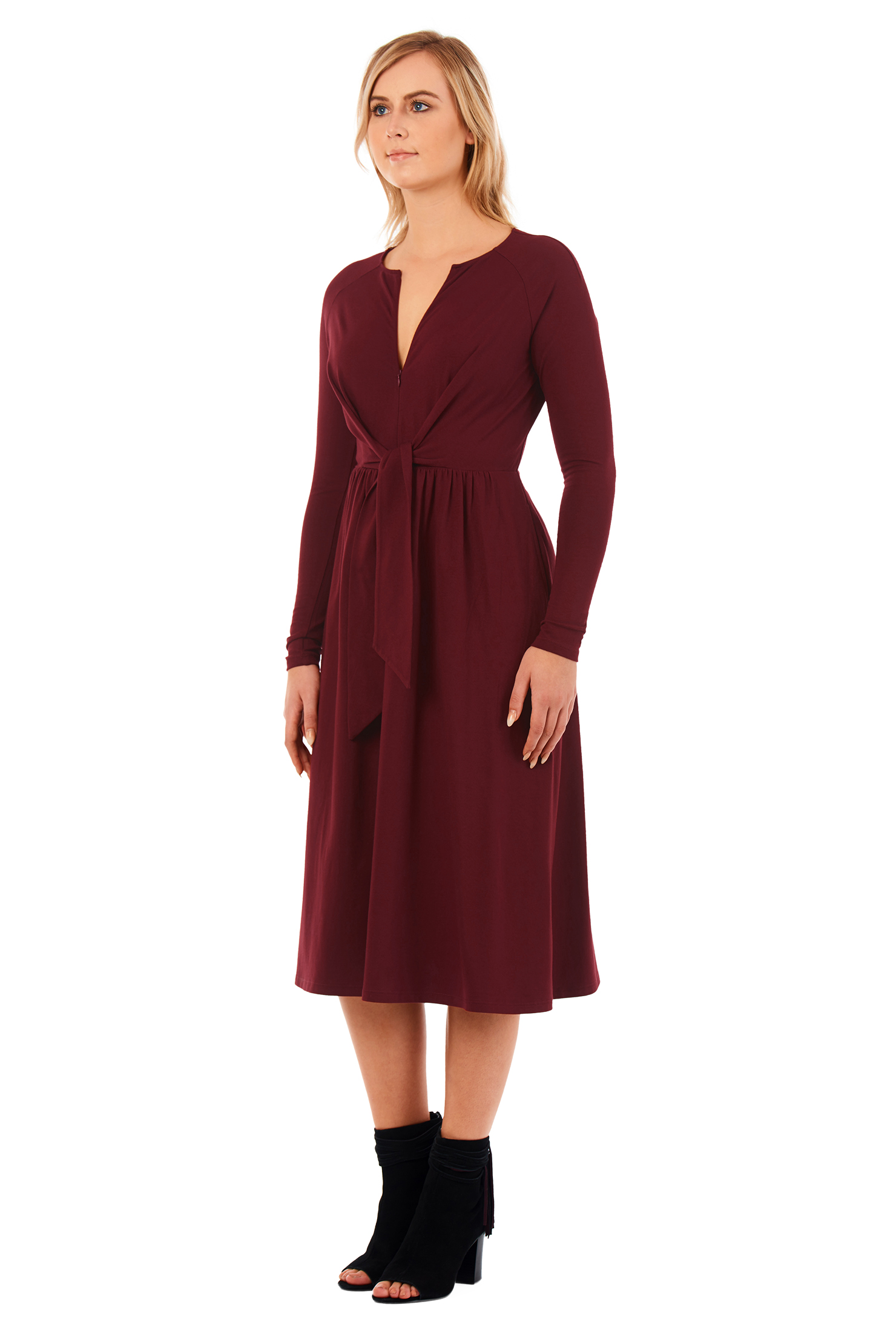 Shop Tie front cotton knit dress | eShakti