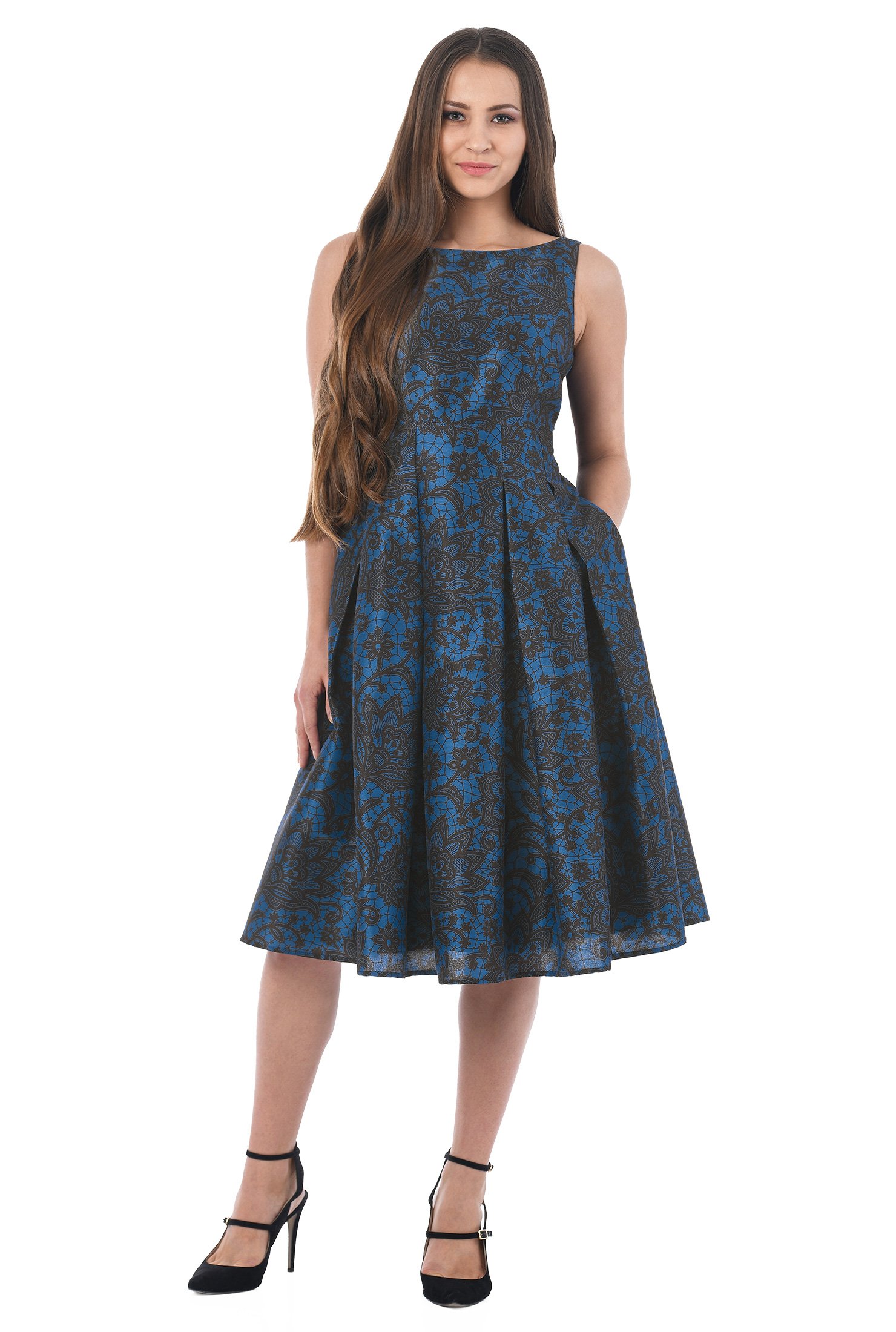 Shop Floral lace print dupioni empire A-line dress | eShakti