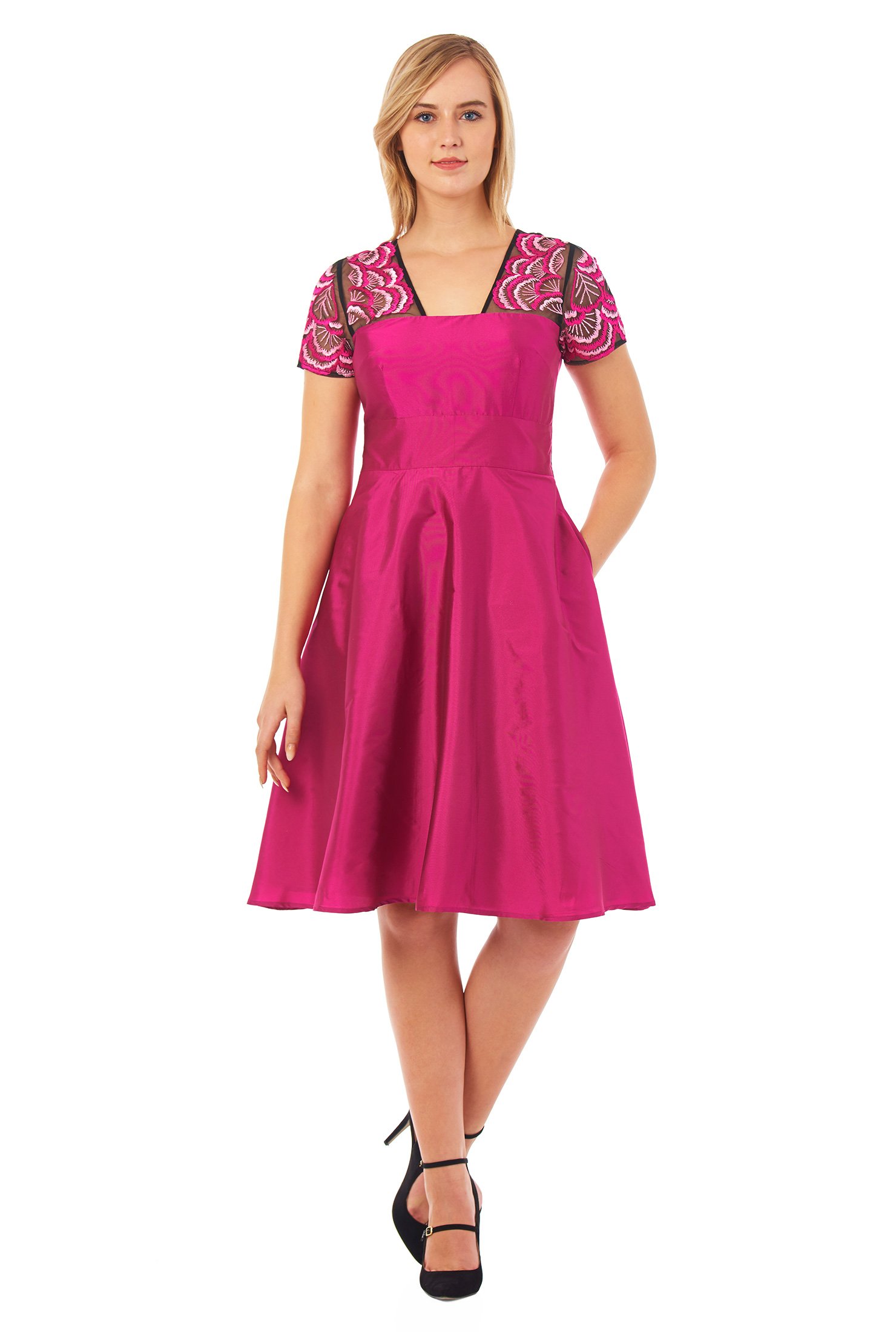 Shop Floral embellished tulle taffeta dress | eShakti