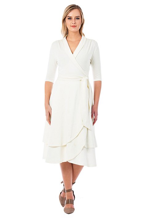 Shop Asymmetric layer cotton knit wrap dress | eShakti