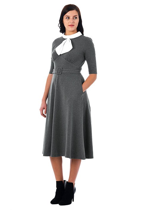 Shop Contrast bow tie cotton knit belted dress | eShakti