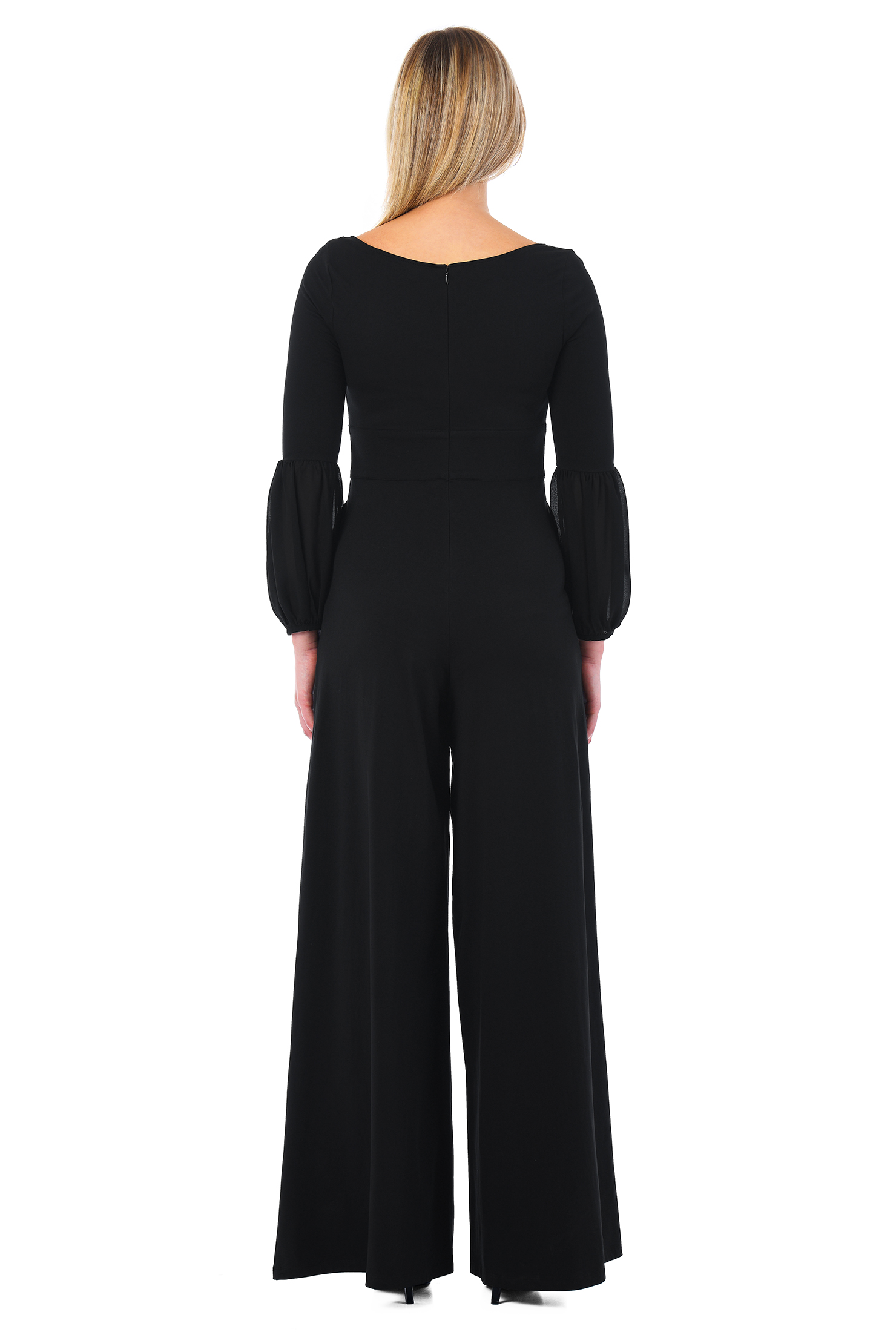 Shop Chiffon sleeve cotton knit jumpsuit eShakti