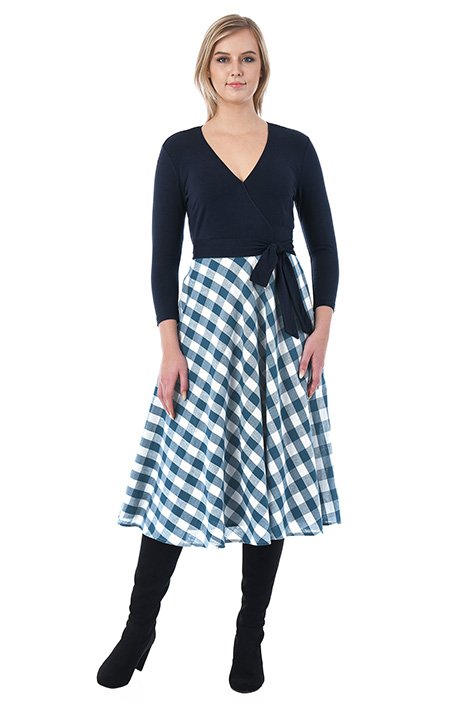 Shop Woven check mixed media midi dress | eShakti