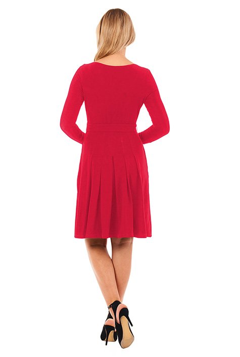 Shop Box-pleat cotton knit belted dress | eShakti