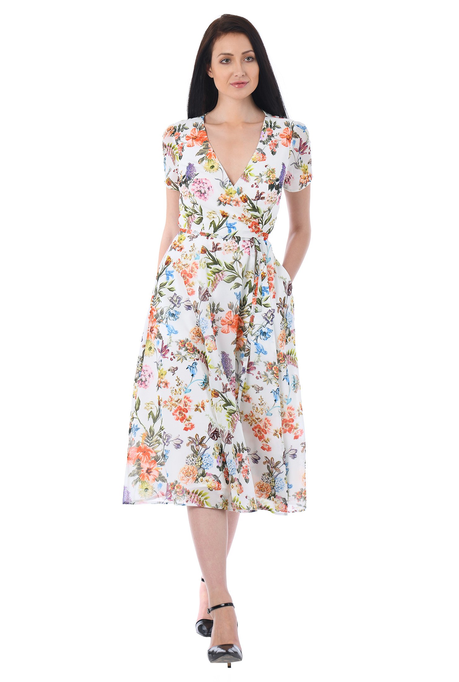 Shop Floral print georgette midi wrap dress | eShakti