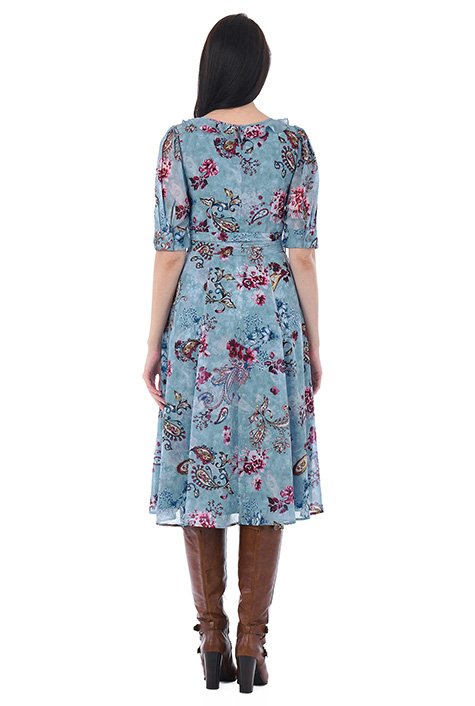 Shop Ruffle empire floral paisley print georgette dress | eShakti