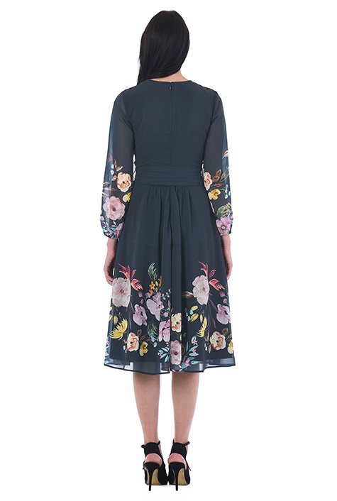 Shop Feminine pleated floral print georgette dress | eShakti