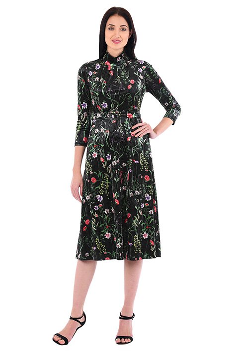 Shop Floral print velvet turtle neck midi dress | eShakti