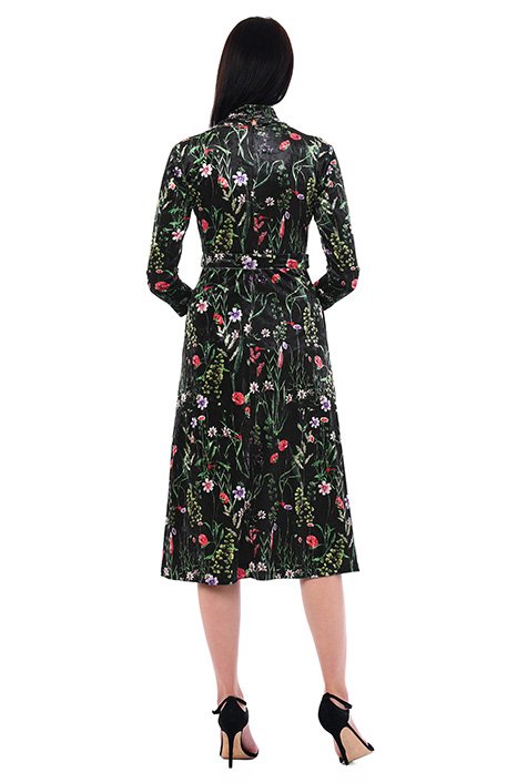 Shop Floral print velvet turtle neck midi dress | eShakti