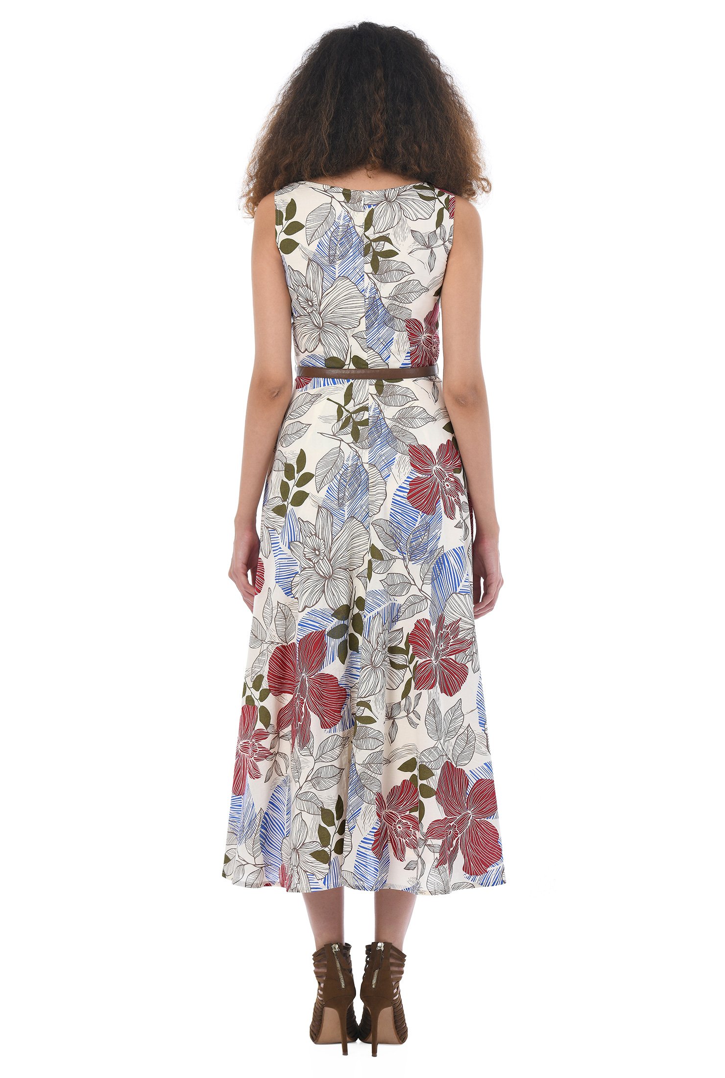 Shop Floral print cotton belted midi dress | eShakti