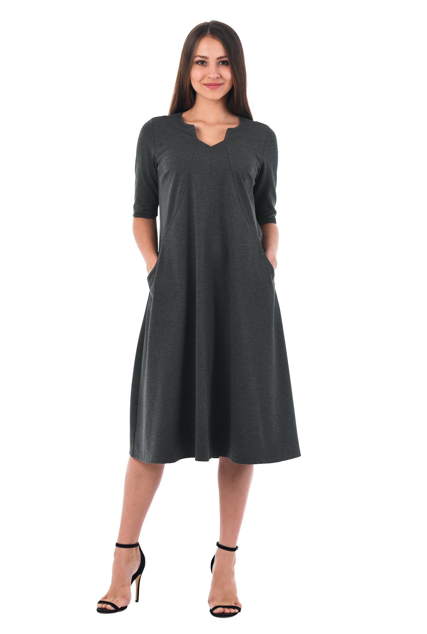 Shop Notch neck ponte knit shift dress | eShakti