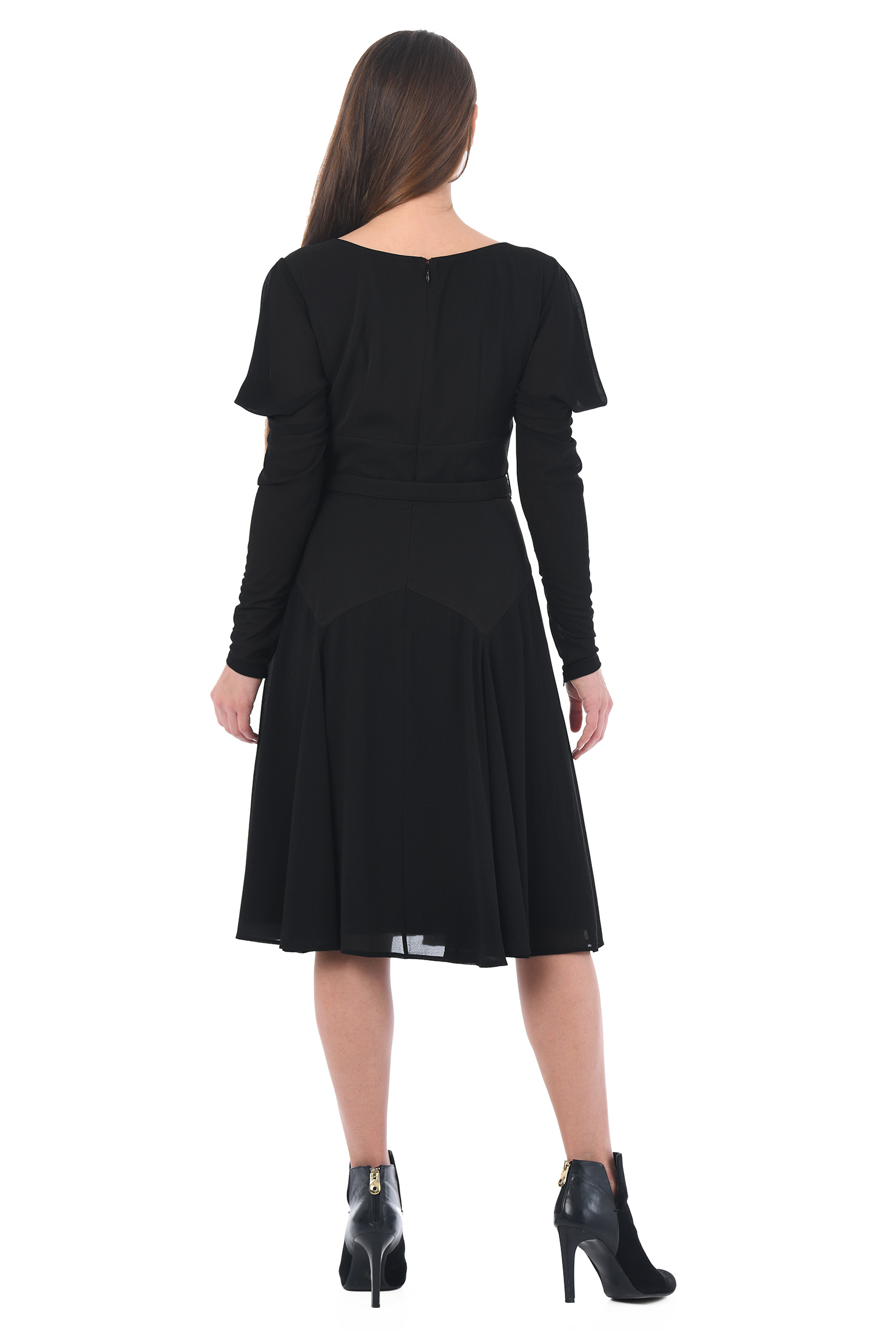 Shop Juliet sleeve mixed media belted dress eShakti