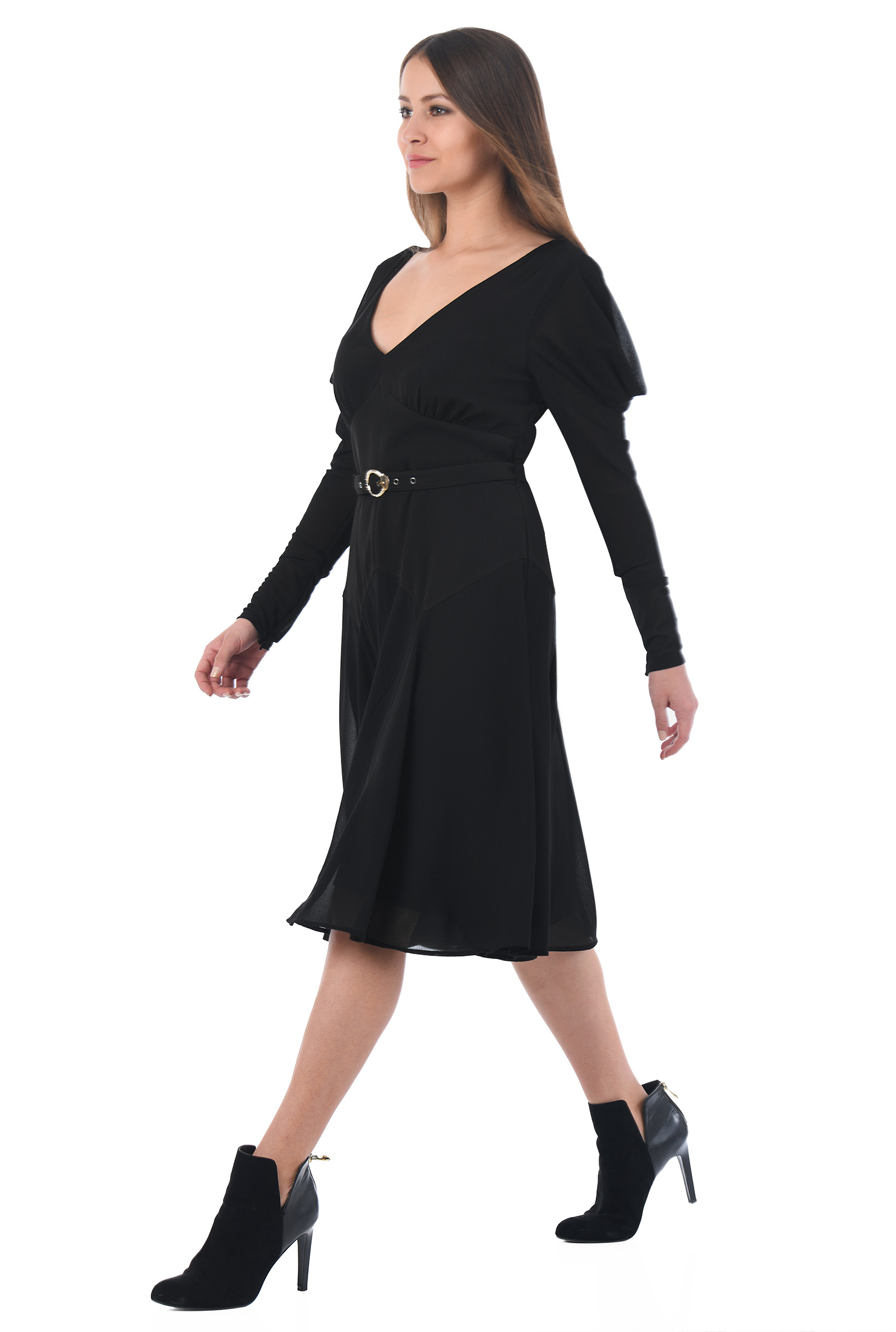 Shop Juliet sleeve mixed media belted dress eShakti