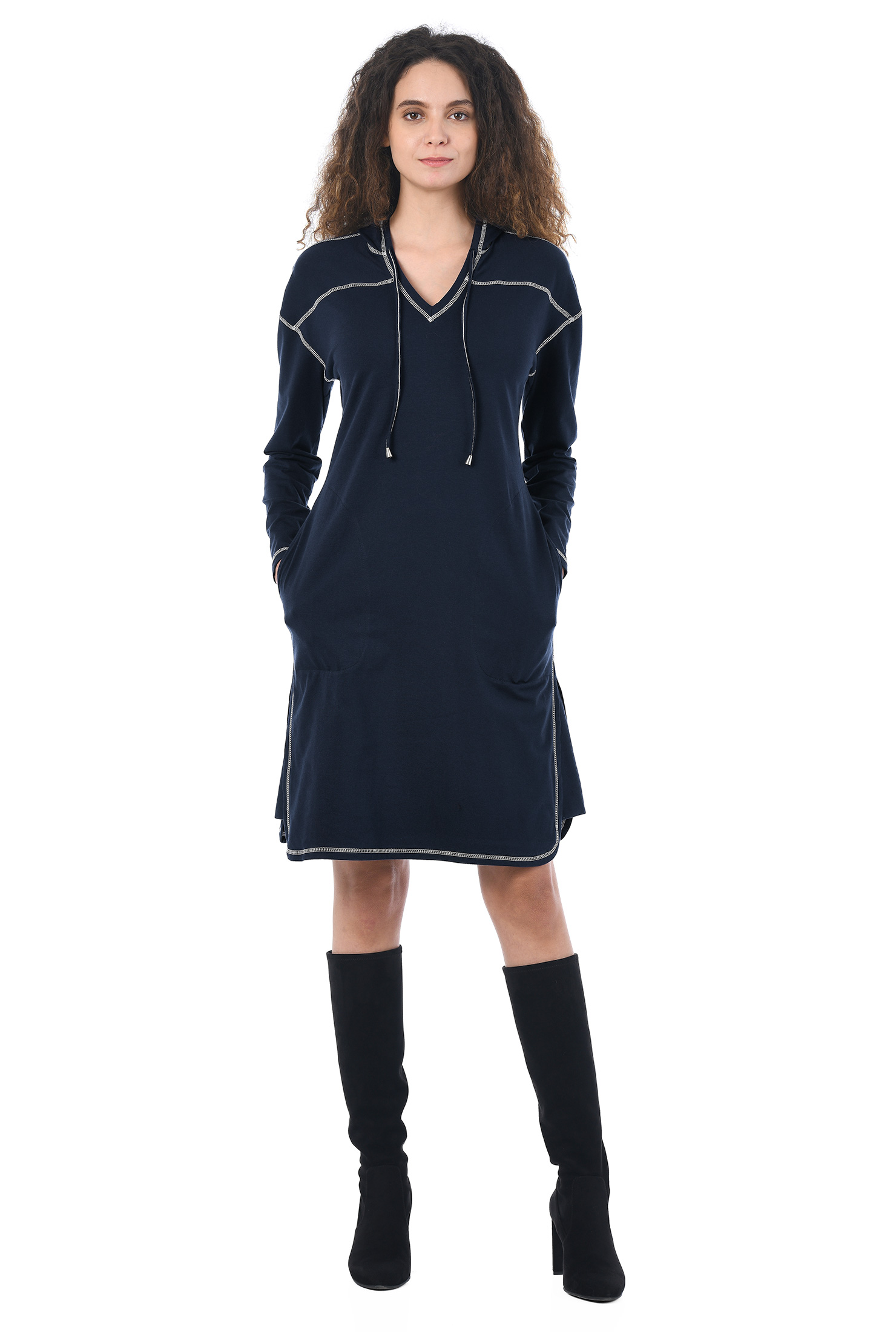 Shop Cotton knit hoodie dress | eShakti