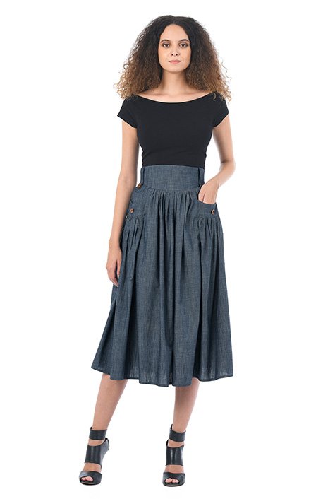 Shop High waist ruched pleat chambray skirt | eShakti