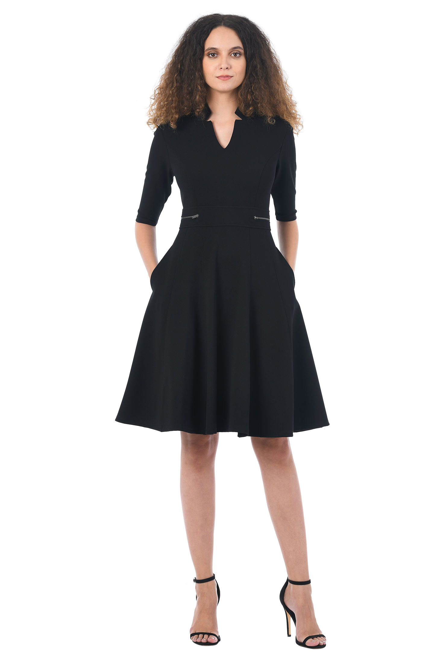 Shop Zip waist jersey knit twill dress eShakti