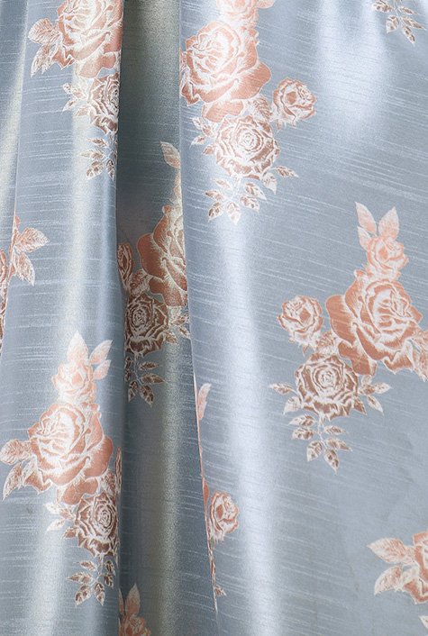 Shop Asymmetric large collar floral print dupioni dress | eShakti