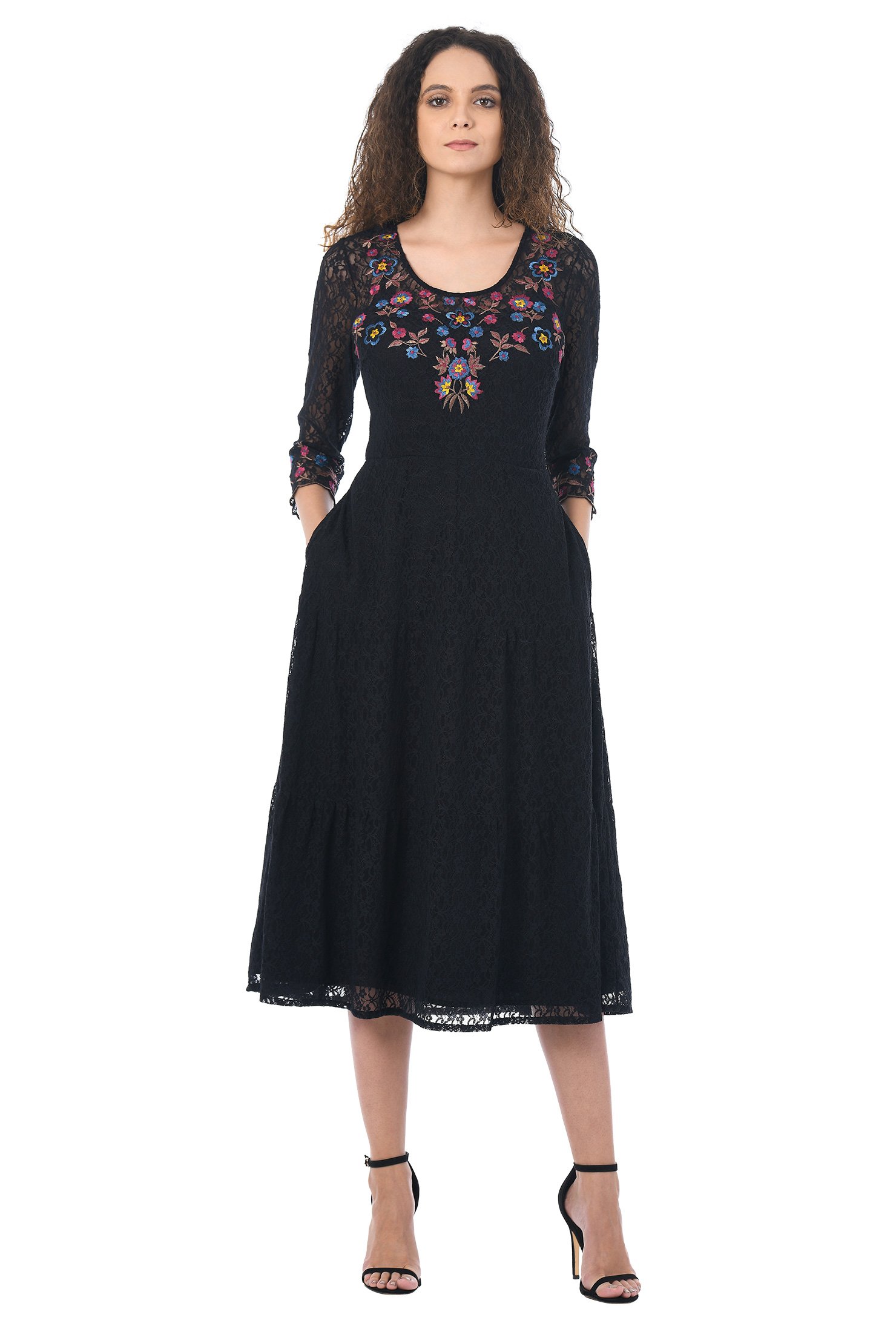 Shop Floral embellished lace tier dress | eShakti