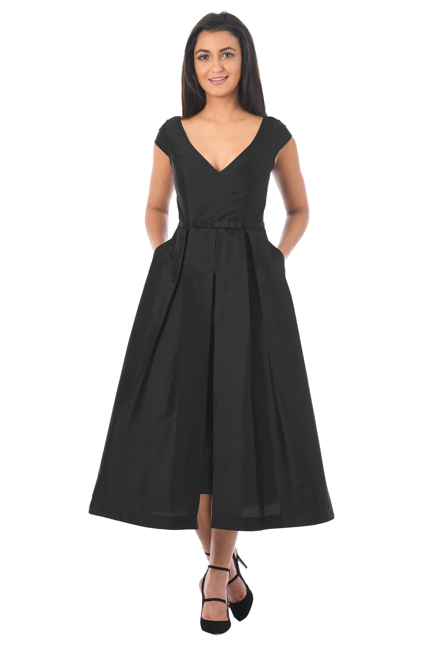 Shop Bow tie inset front taffeta dress | eShakti