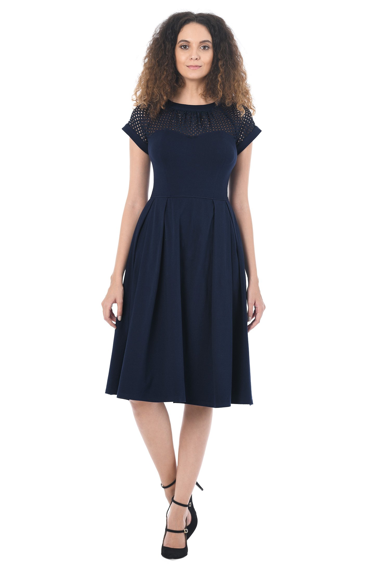 Shop Illusion eyelet yoke cotton knit dress | eShakti