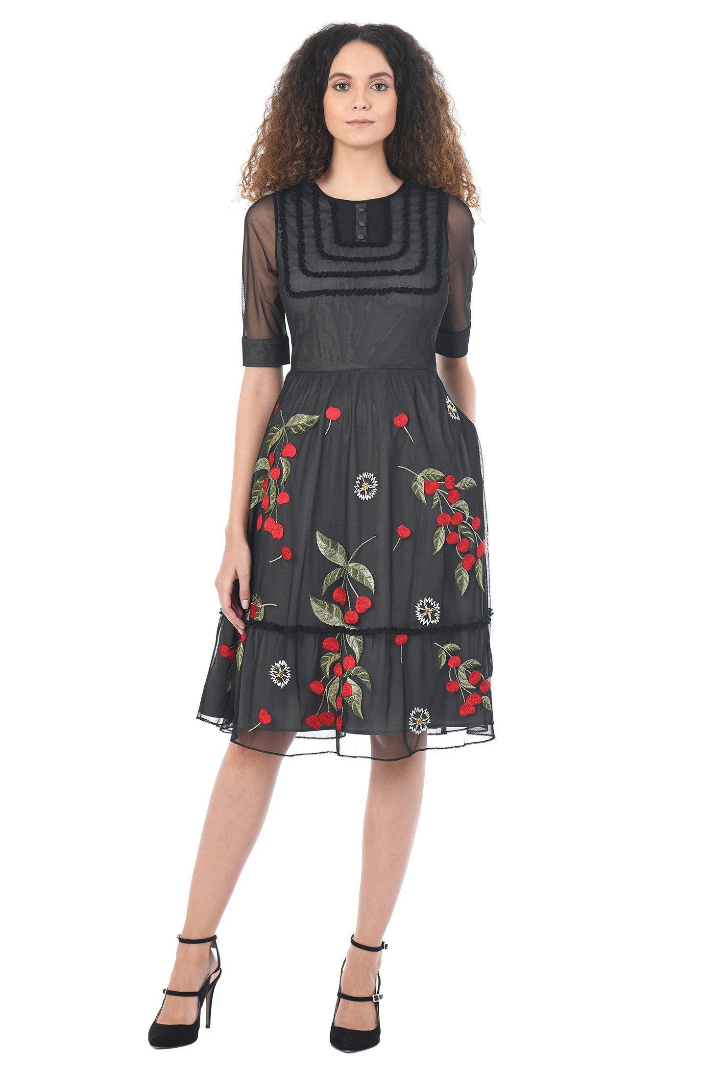 Shop Berry embellished ruffle trim tulle dress | eShakti