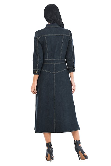 Shop Deep Indigo Denim Midi Shirtdress Eshakti 4366