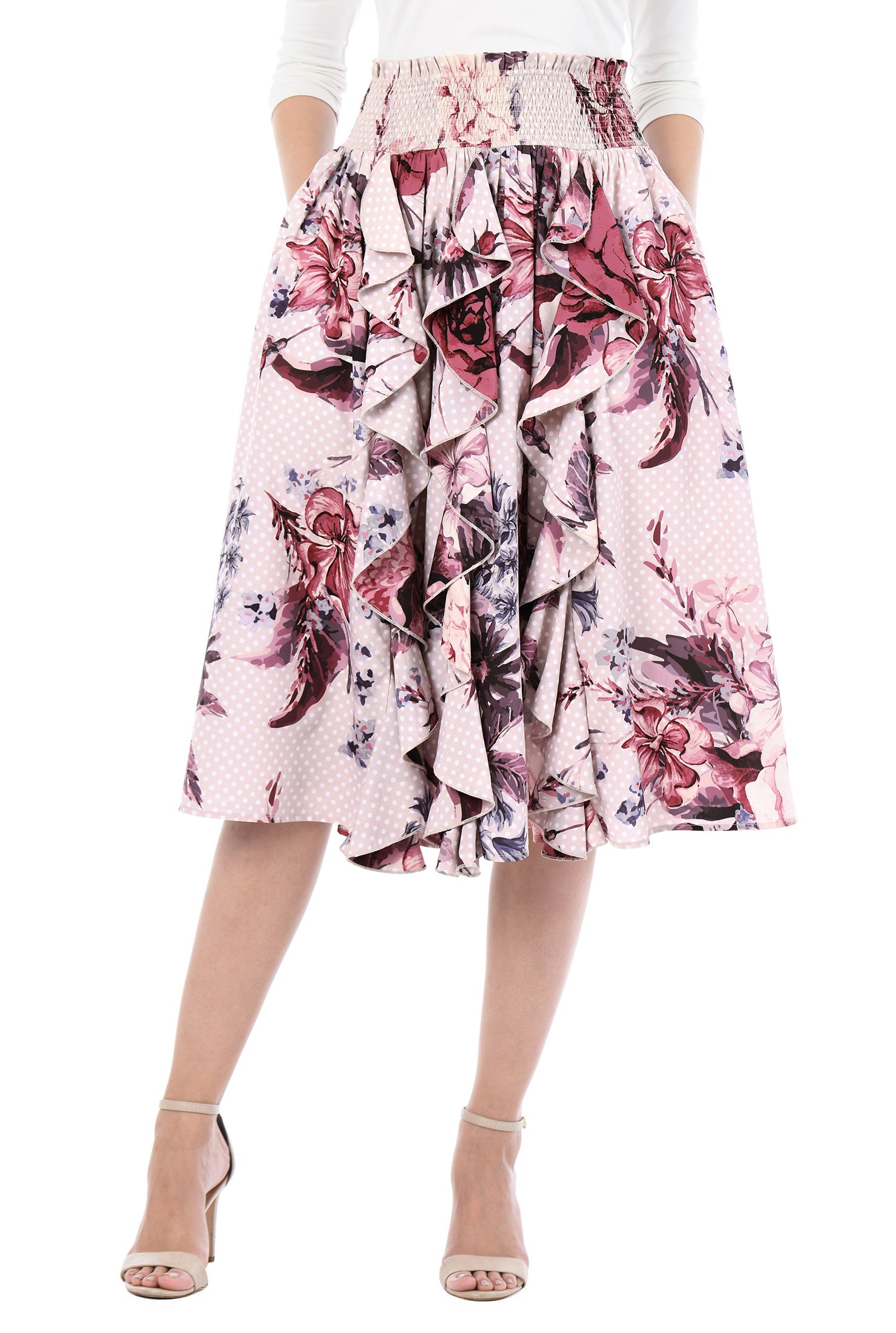Shop Floral dot print ruffle crepe skirt | eShakti