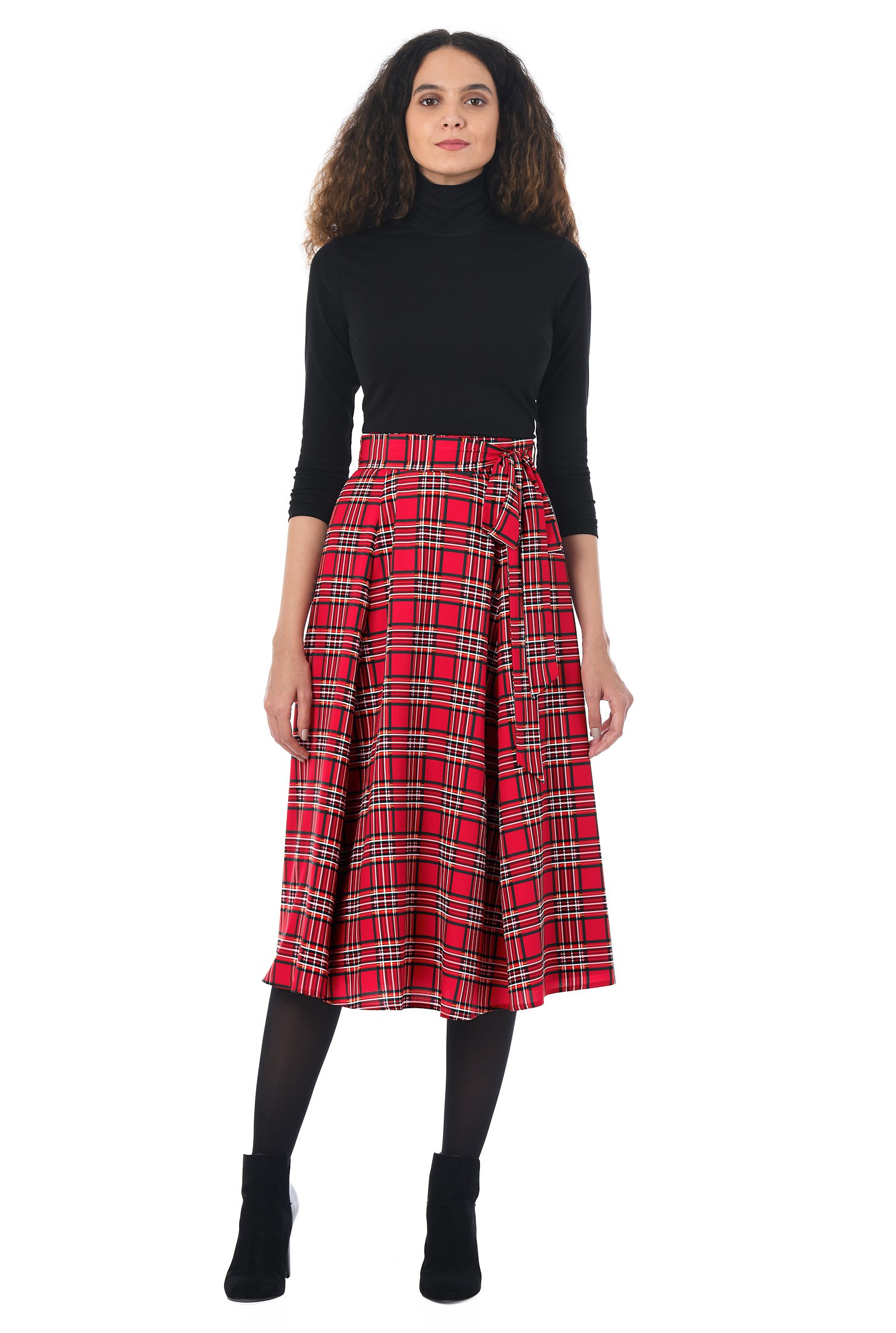 Shop Sash tie plaid print crepe skirt | eShakti