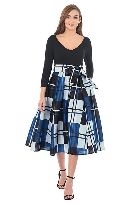 Shop Windowpane print mixed media dress | eShakti