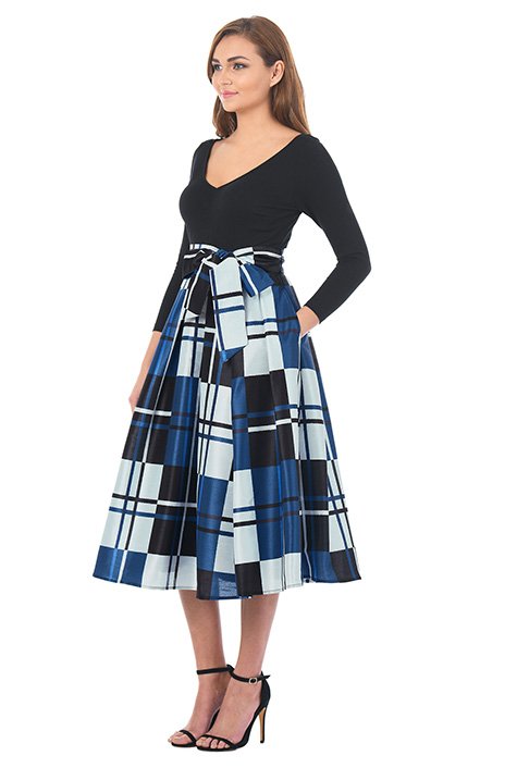 Shop Windowpane print mixed media dress | eShakti