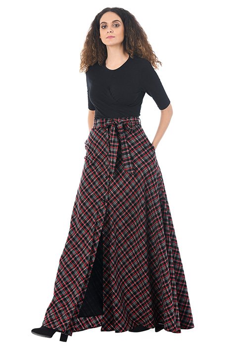 Cotton plaid maxi outlet skirt