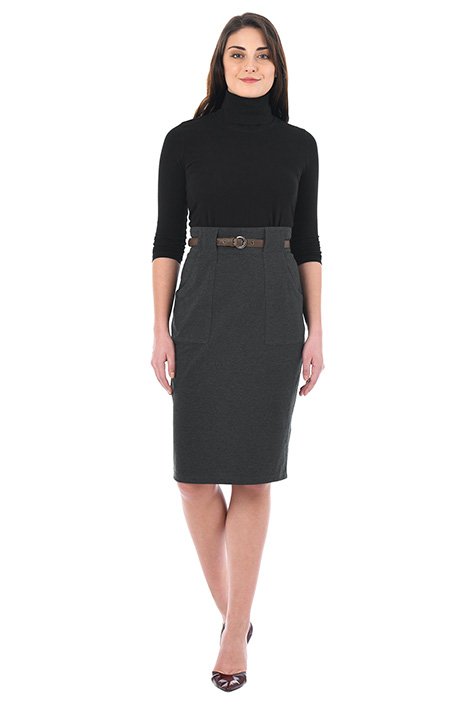 Shop Faux leather belt cotton knit pencil skirt eShakti