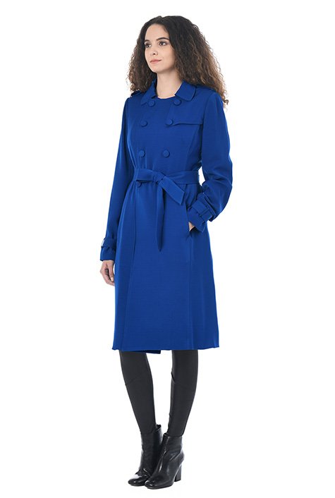 Stretch crepe twill trench coat