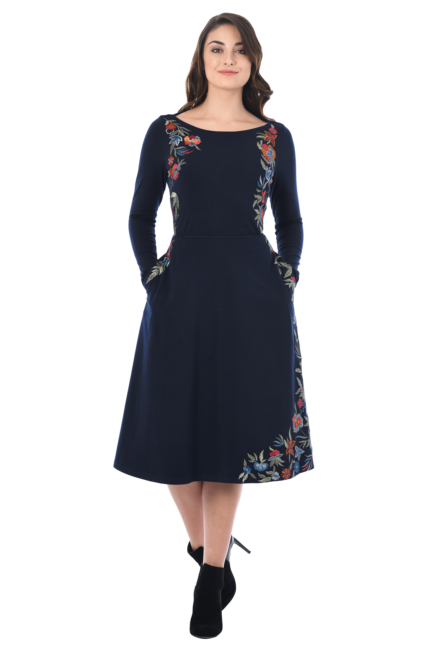 Shop Floral embellished cotton knit dress eShakti