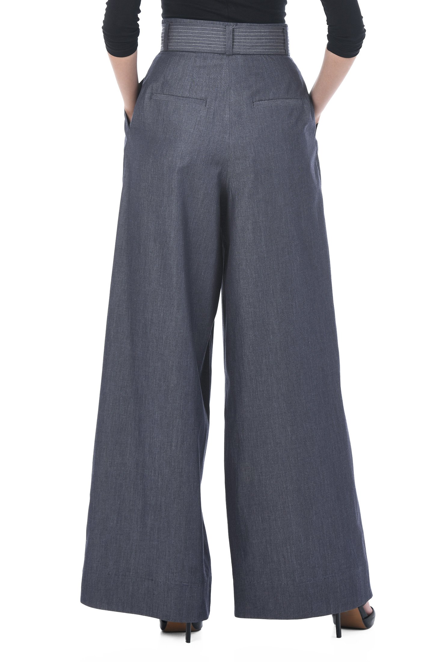 Shop High Waist Chambray Palazzo Pants Eshakti 3731