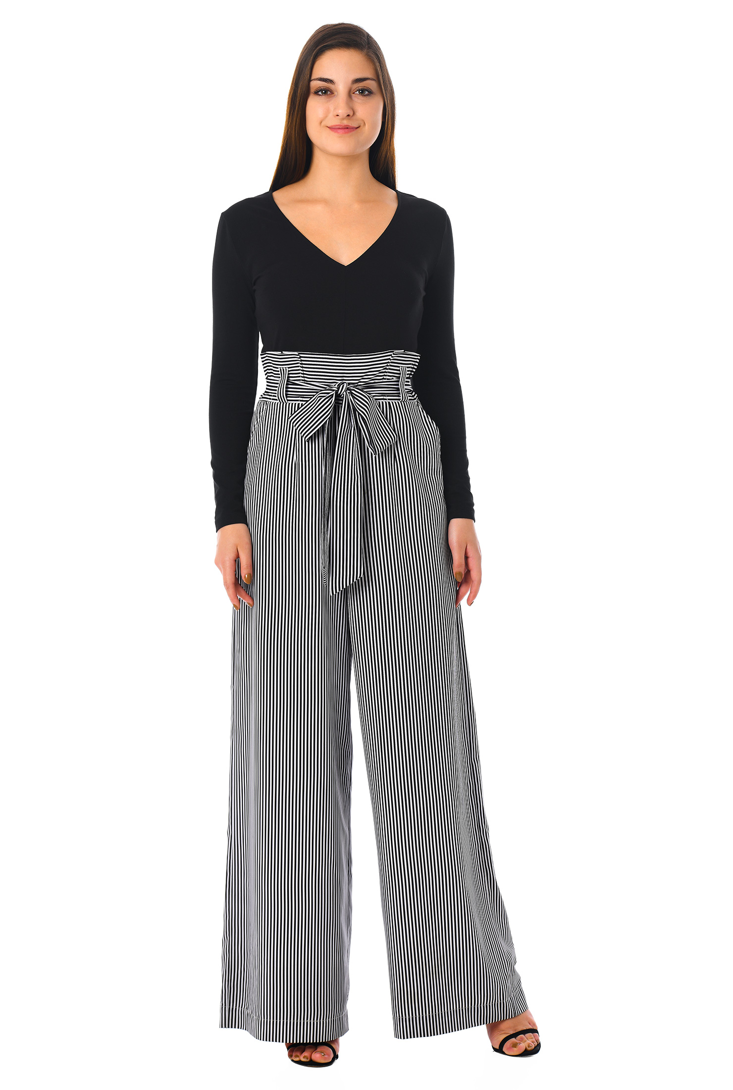 Shop Stripe print mixed media jumpsuit eShakti