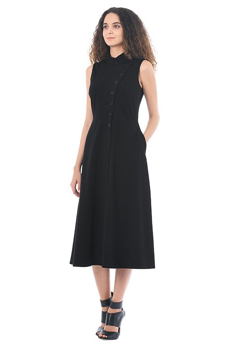 Side button cotton knit A-line dress