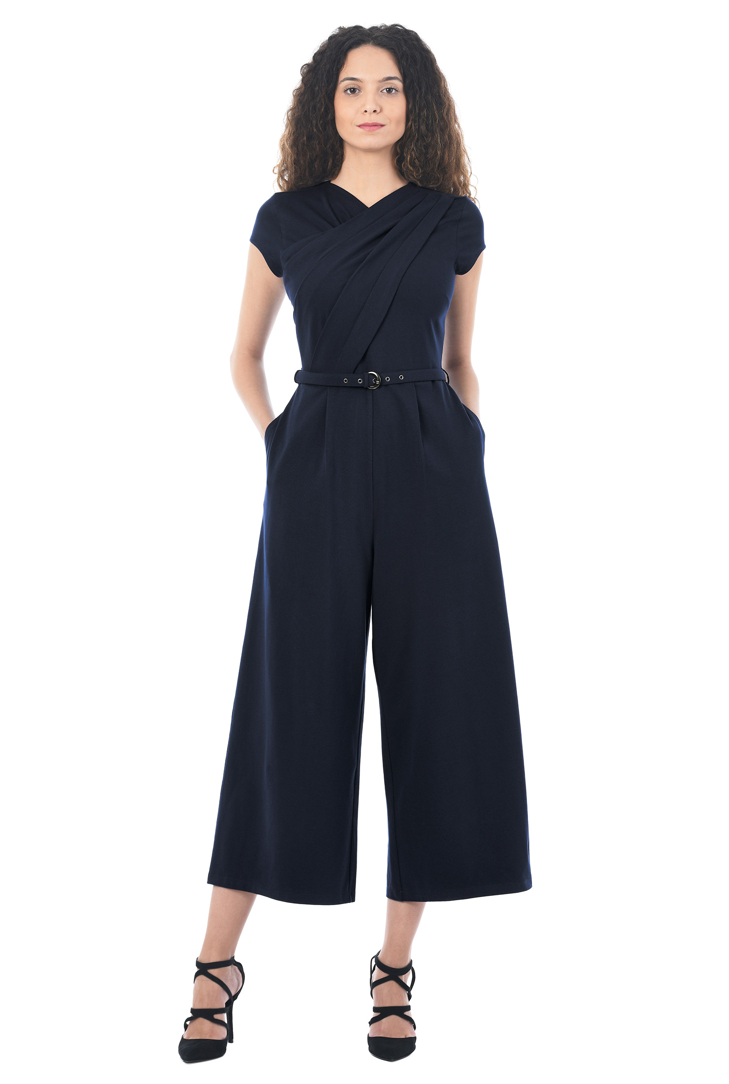 Shop Pleat front cotton jersey knit jumpsuit eShakti
