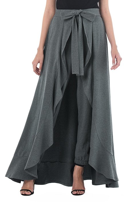 Knot Front Wrap Hem Wide Leg Pants