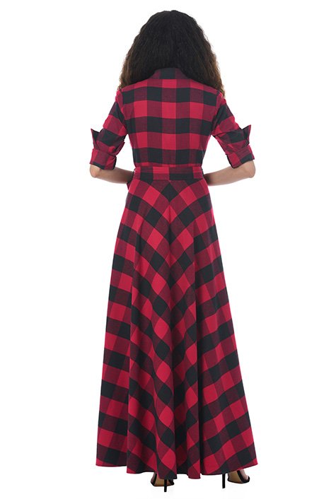 Red Tartan Dress, Maxi Plaid Dress, Red Shirt Dress, Women Maxi Dress