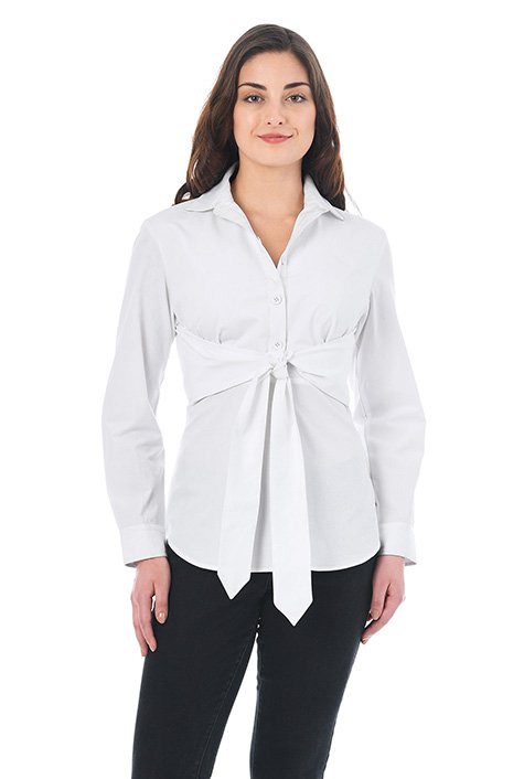 Shop Empire tie waist cotton poplin shirt | eShakti
